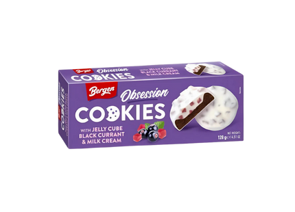 Bergen Cookies Jelly Cube Black Currant & Milk Cream 18 x 128g
